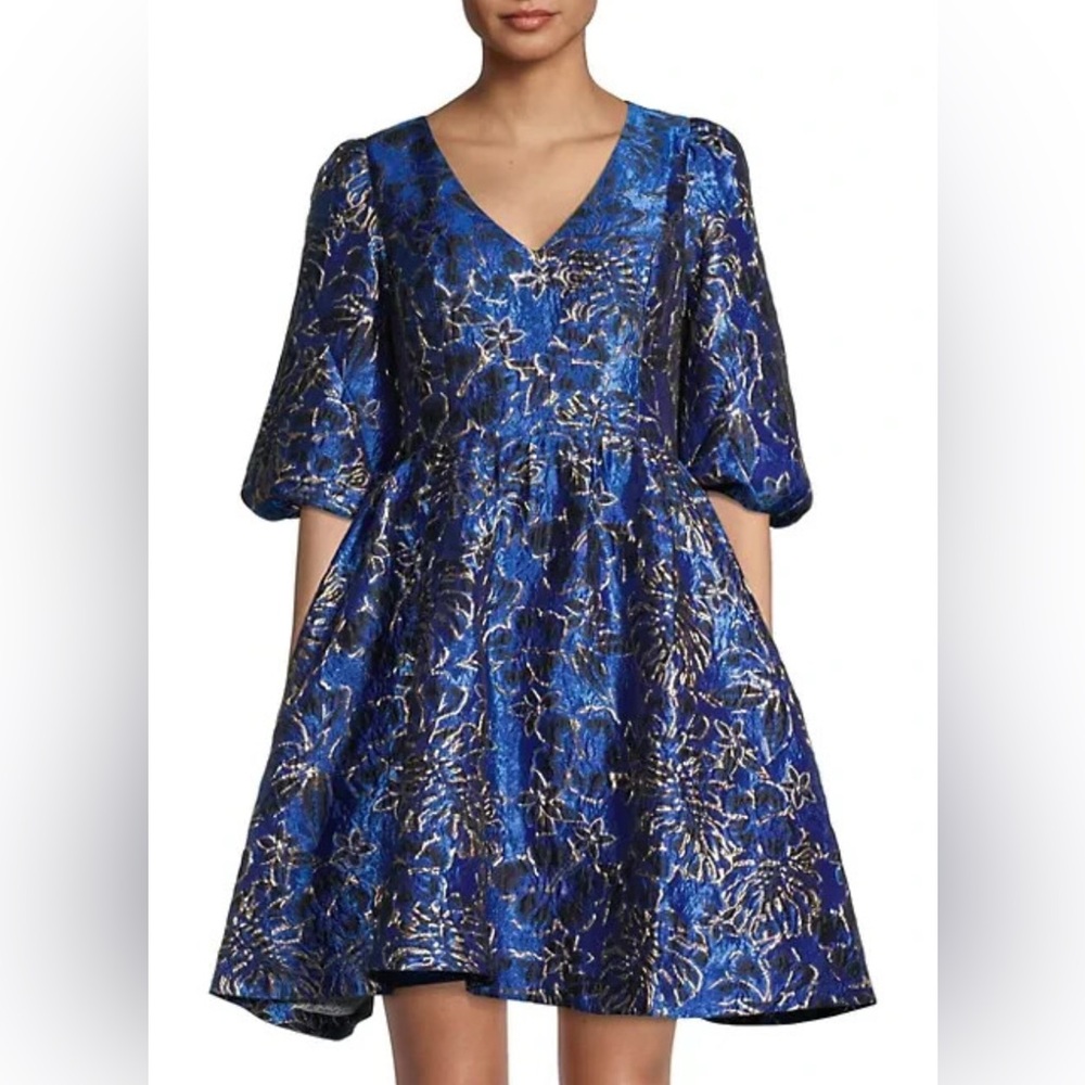 Lilly Pulitzer Calyssa Blue and Gold Floral Mini Dress NWT